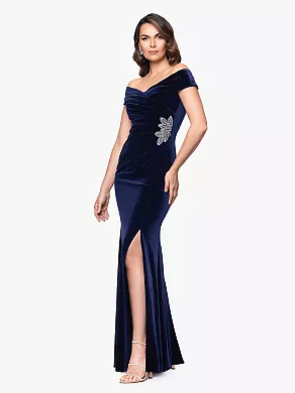 Women's BA Nites Velvet Off-The-Shoulder Sequin Dress, Size: 14, Navy